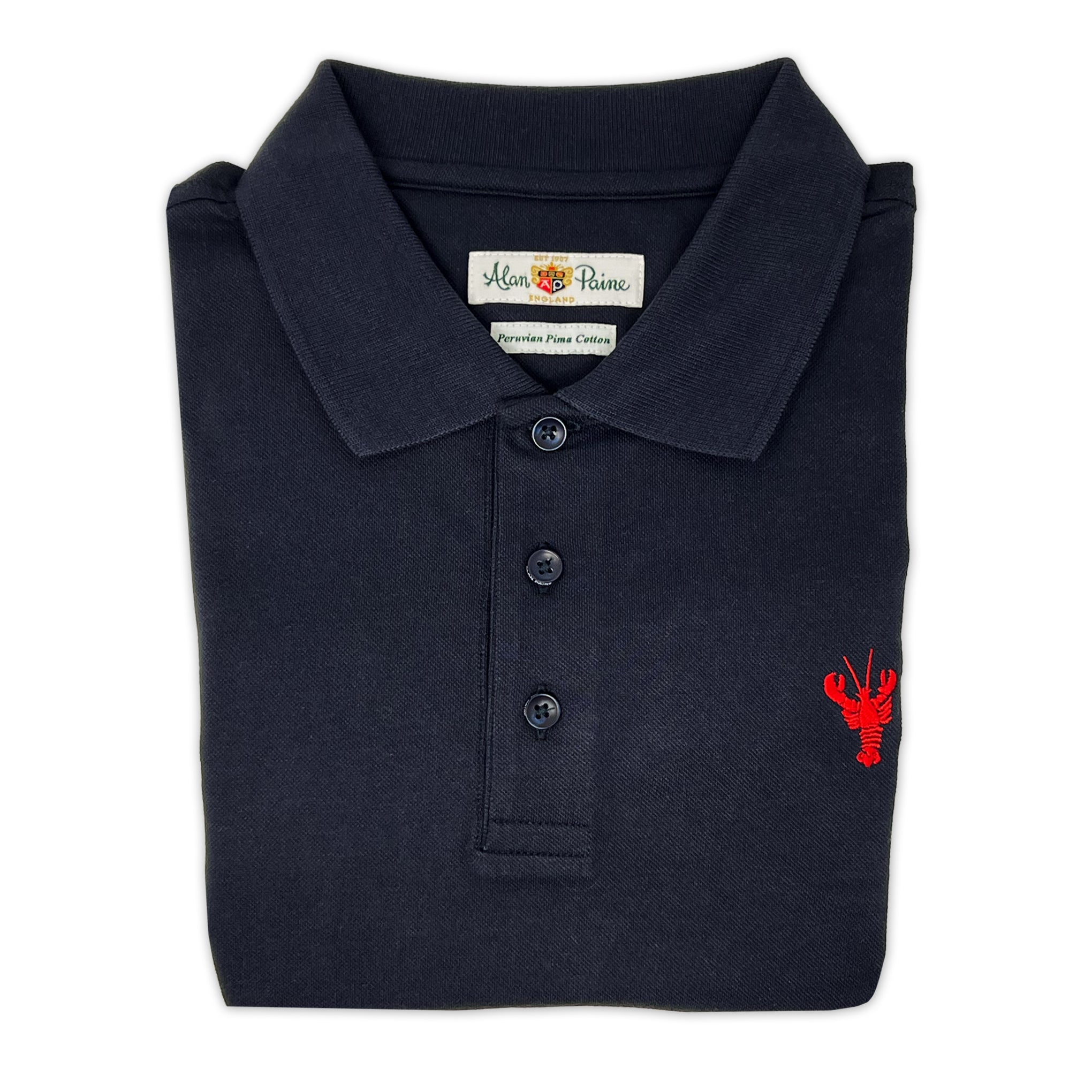 ALAN PAINE Lobster Motif Long Sleeve Polo