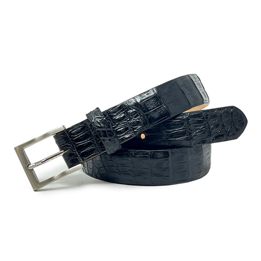 W. KLEINBERG Crocodile Skin Cutdown Belt in Black