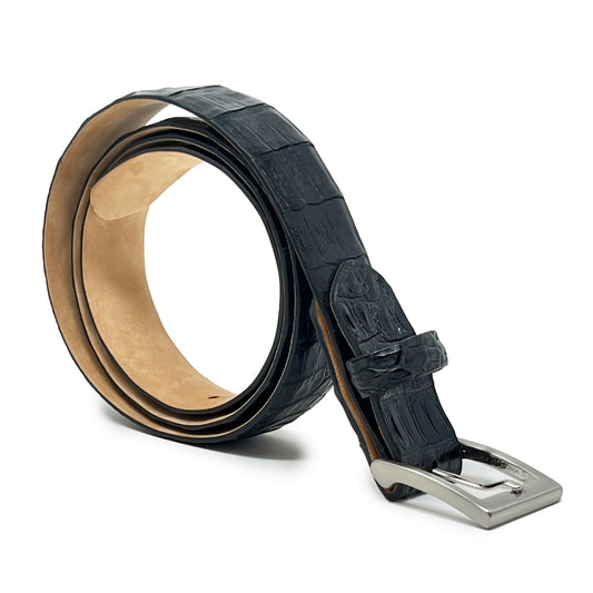 W. KLEINBERG Crocodile Skin Cutdown Belt in Black