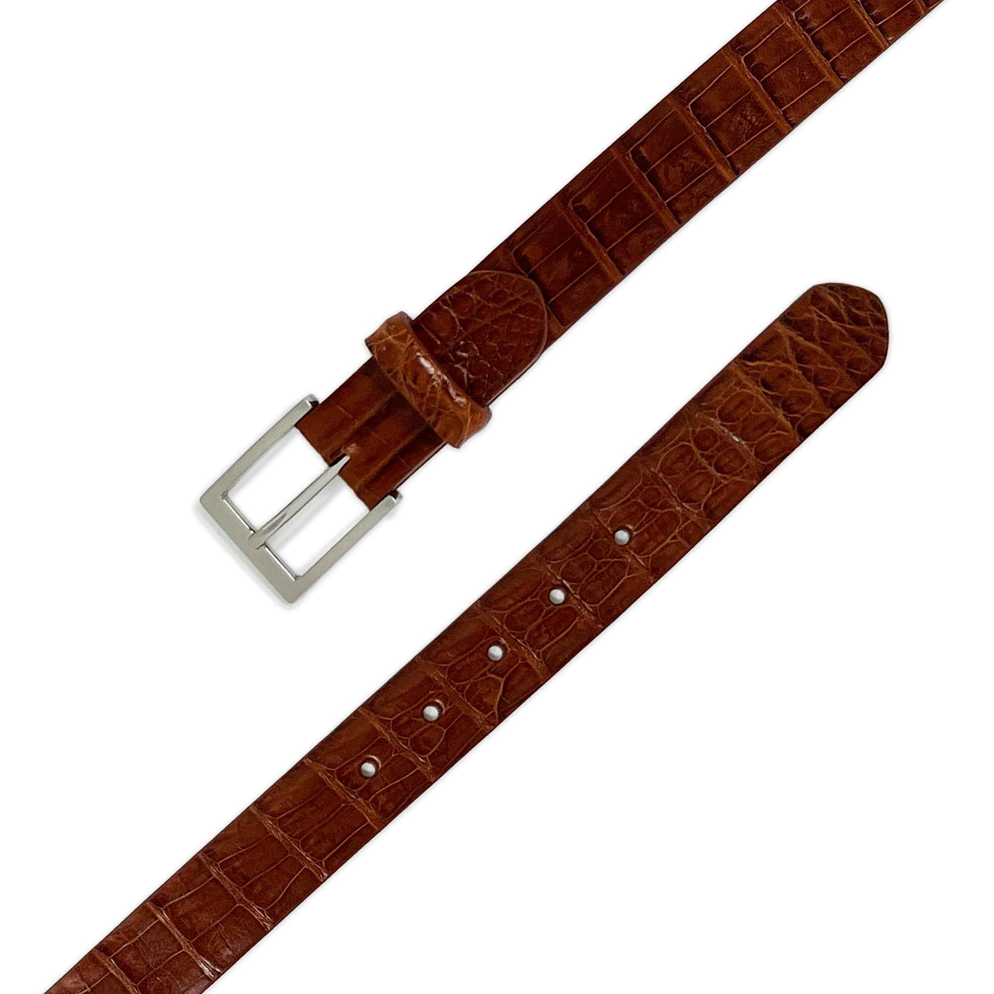 W. KLEINBERG Crocodile Skin Cutdown Belt in Brandy