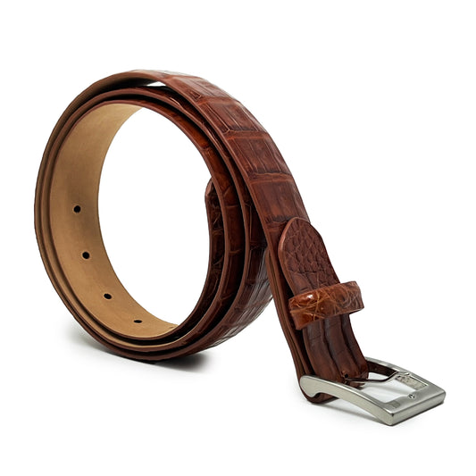 W. KLEINBERG Crocodile Skin Cutdown Belt in Brandy