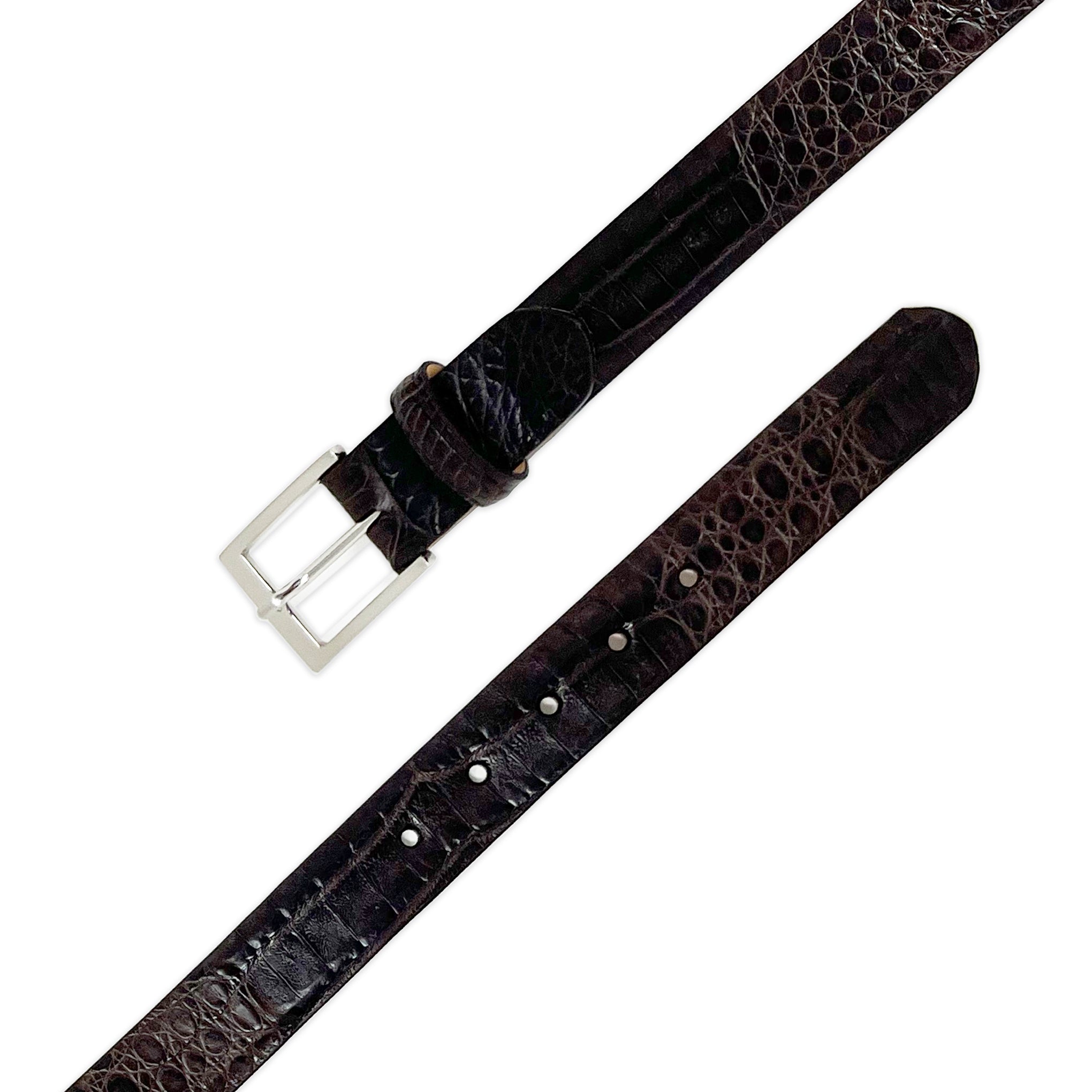 W. KLEINBERG Crocodile Skin Cutdown Belt in Brown