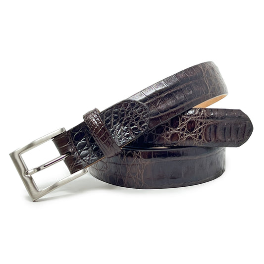 W. KLEINBERG Crocodile Skin Cutdown Belt in Brown