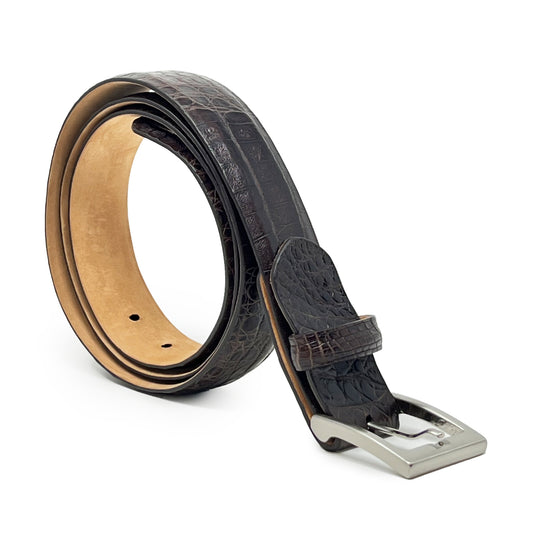 W. KLEINBERG Crocodile Skin Cutdown Belt in Brown