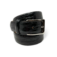 W. KLEINBERG Crocodile Skin Cutdown Belt in Black